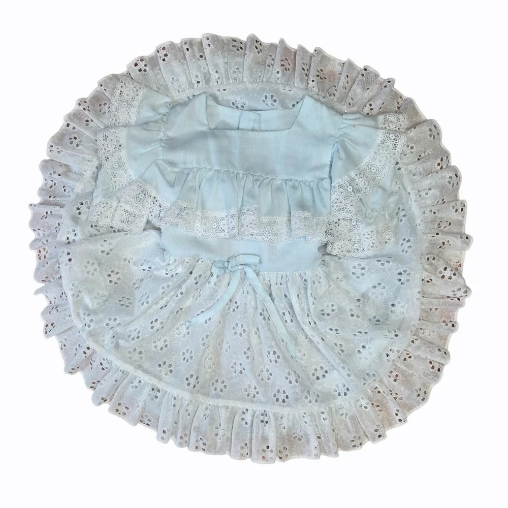 Vtg Martha's Miniatures Girls 5 Blue Lace Apron Dress Circle Skirt Twirl Prairie